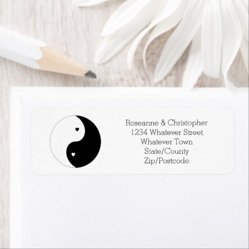 Yin Yang Black And White Hearts Wedding Label