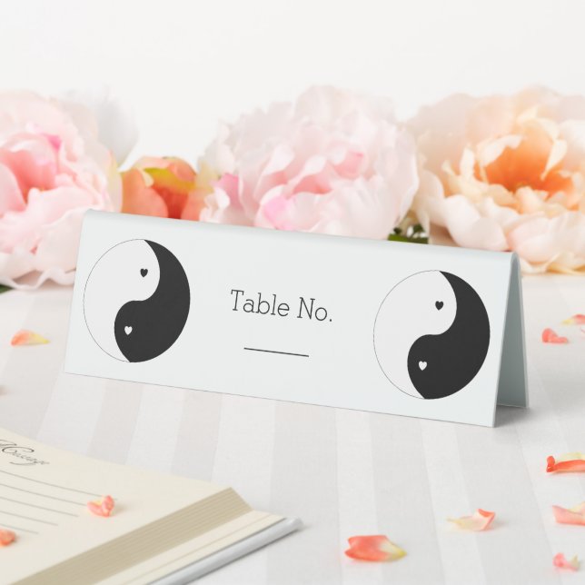 Yin Yang Black And White Hearts Wedding Table Tent (In SItu (Wedding))