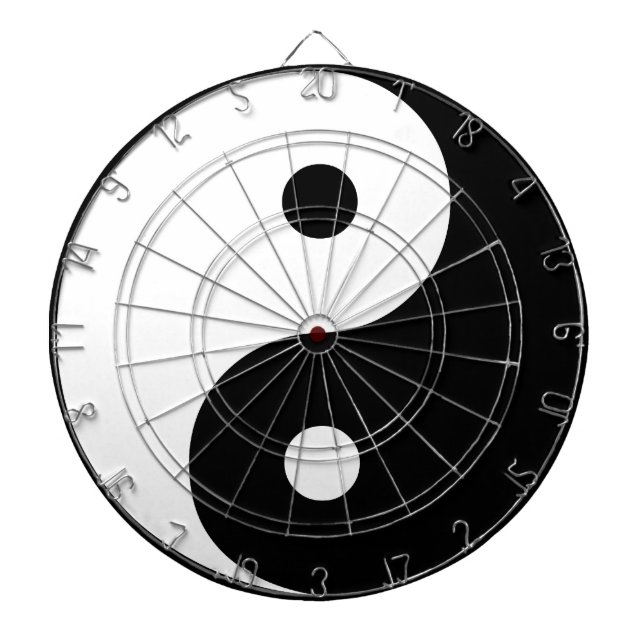 Yin Yang Black and White Illustration Template Dartboard With Darts (Front)