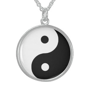 Yin Yang Black and White Illustration Template Sterling Silver Necklace