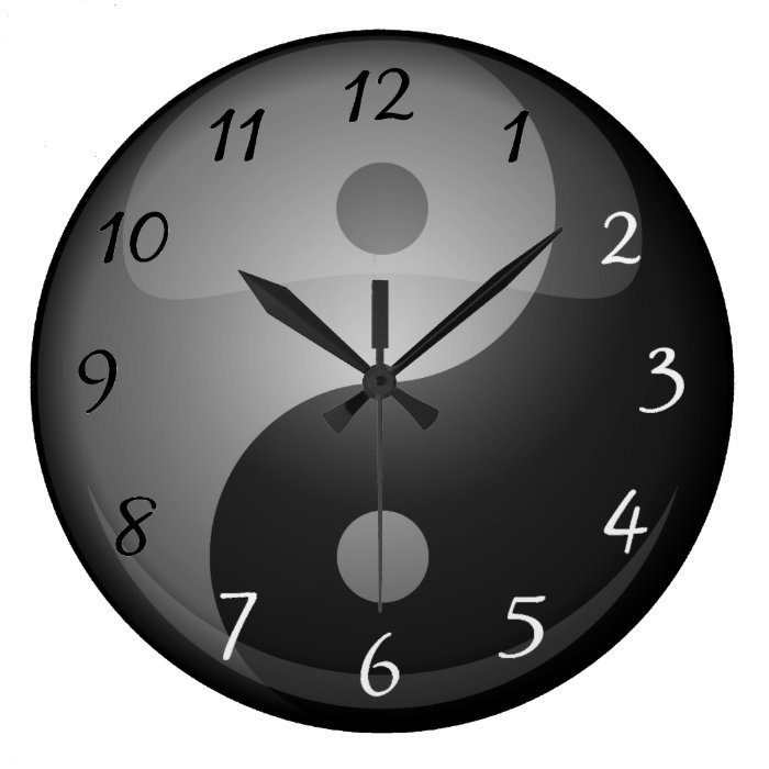 Yin yang black and white numbers large clock Zazzle