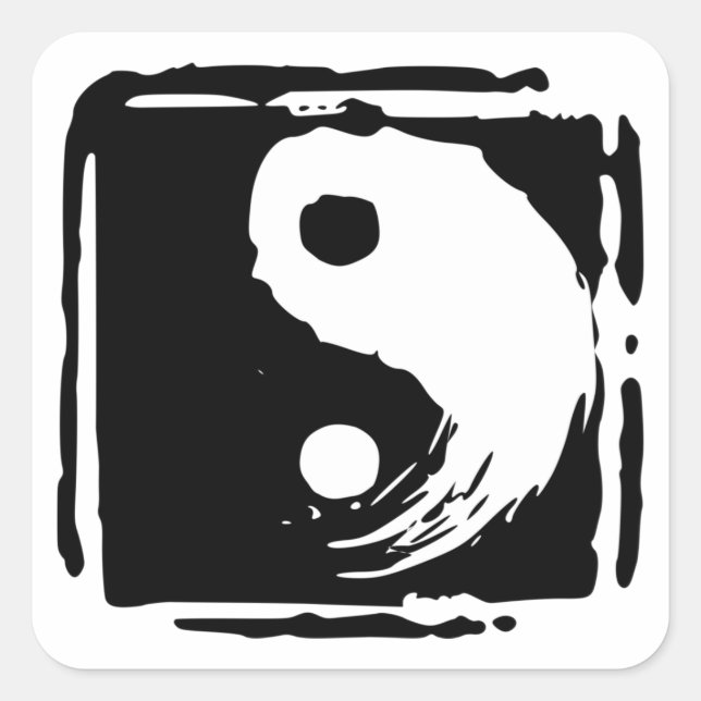 Yin Yang, Black and White Square Symbol, Square Sticker (Front)