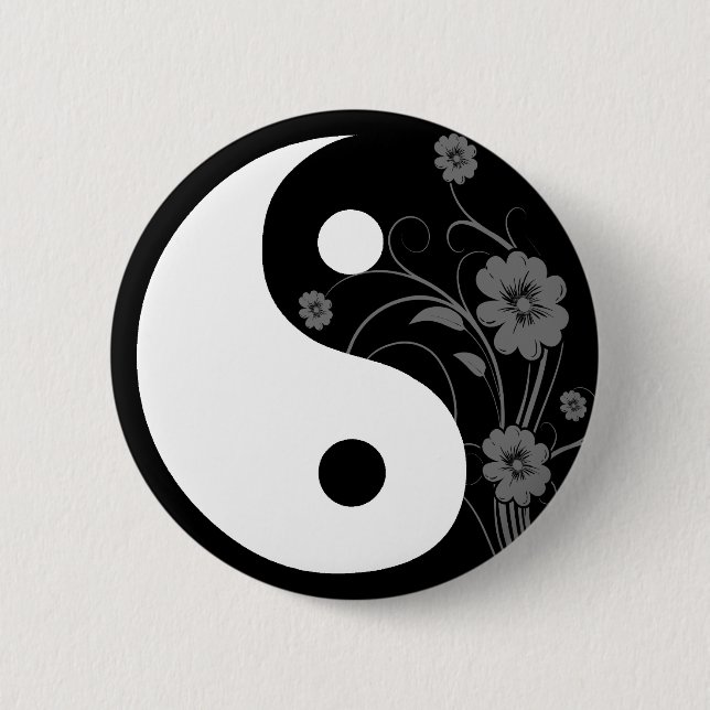 Yin Yang Black Floral Button (Front)