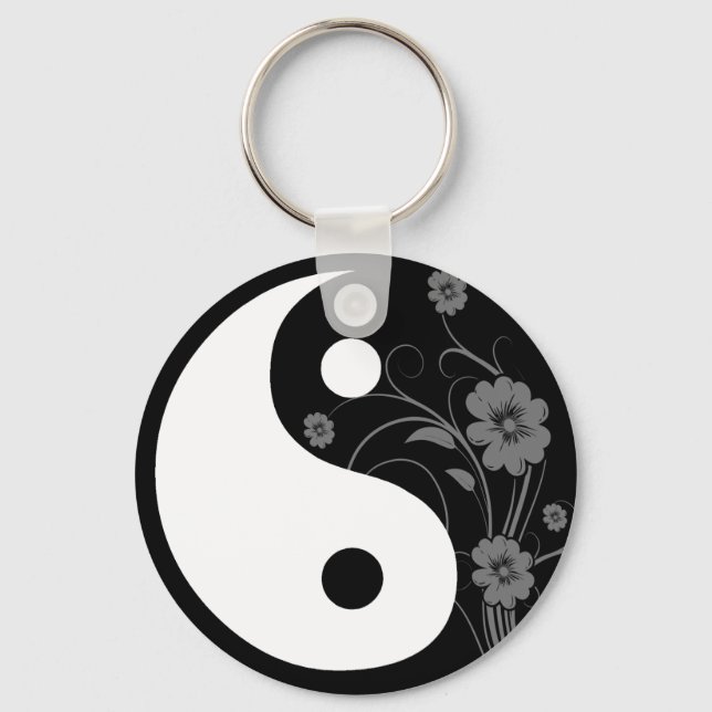 Yin Yang Black Floral Keychain (Front)