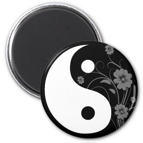 Yin Yang Black Floral Magnet