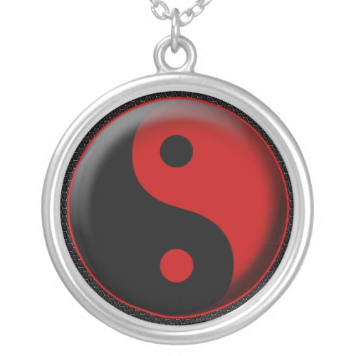 YIN YANG BLACK RED 3D SILVER PLATED NECKLACE