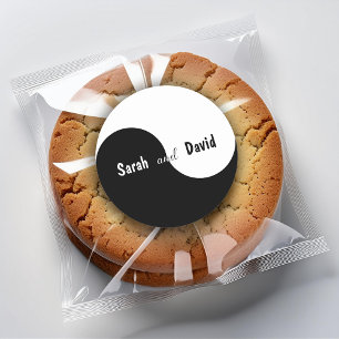 Yin Yang Black & White Bride & Groom Names Wedding Classic Round Sticker