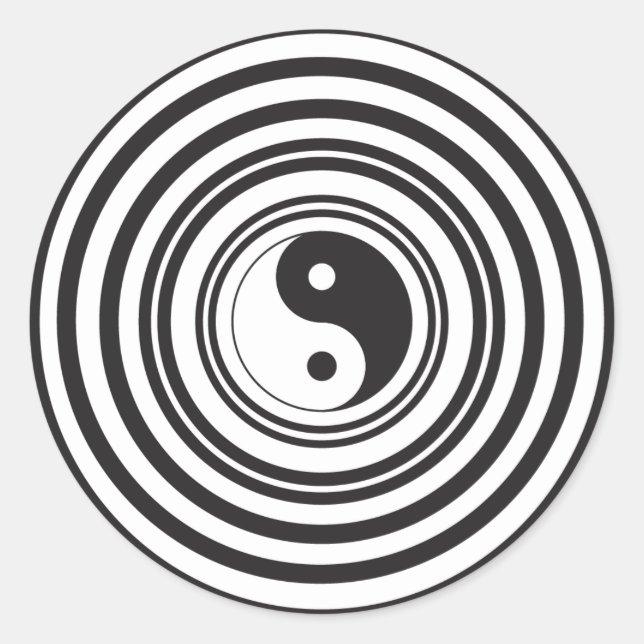 Yin Yang Black White Concentric Circles Pattern Classic Round Sticker (Front)