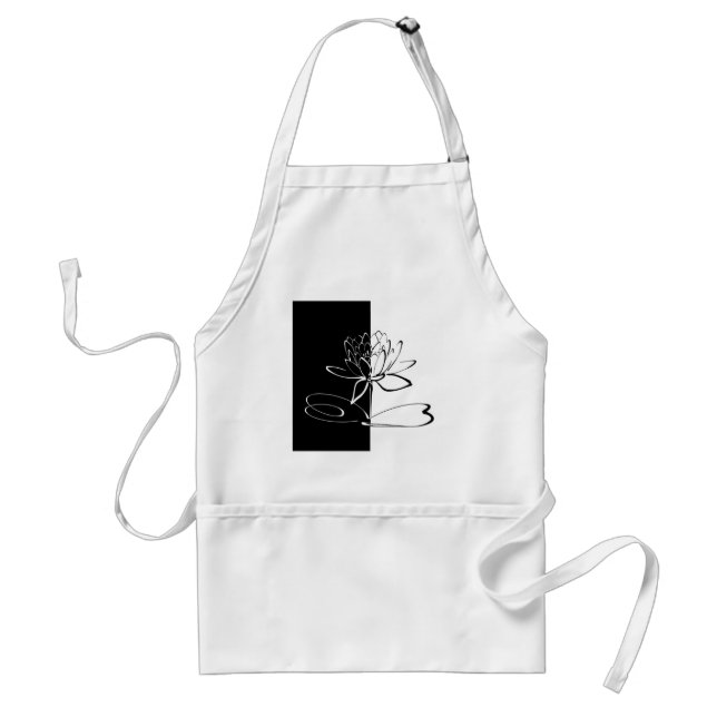 Yin Yang Black White Lotus Blossom Adult Apron (Front)