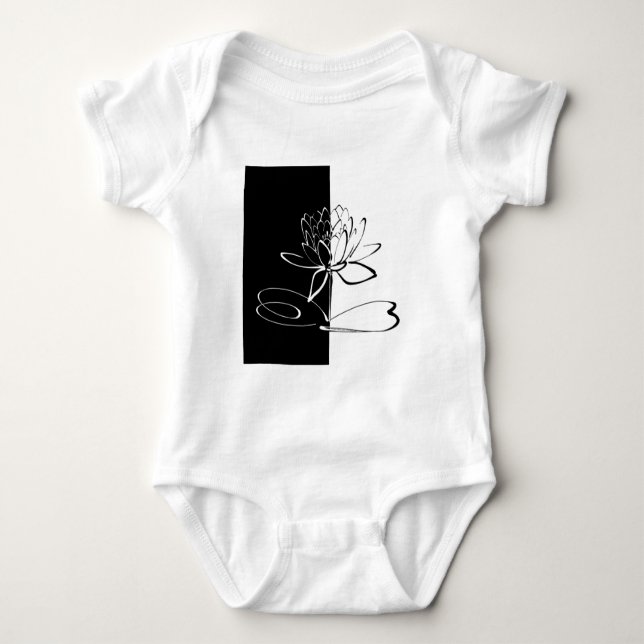 Yin Yang Black White Lotus Blossom Baby Bodysuit (Front)