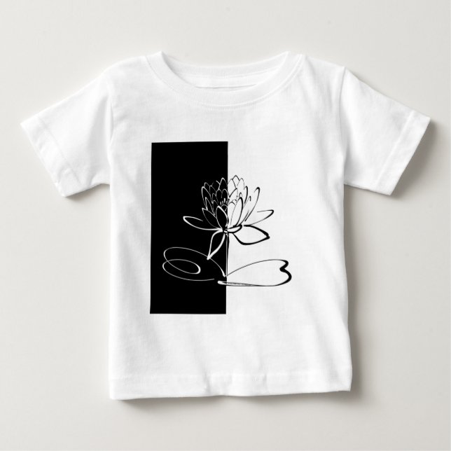 Yin Yang Black White Lotus Blossom Baby T-Shirt (Front)