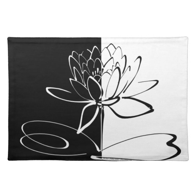 Yin Yang Black White Lotus Blossom Cloth Placemat (Front)