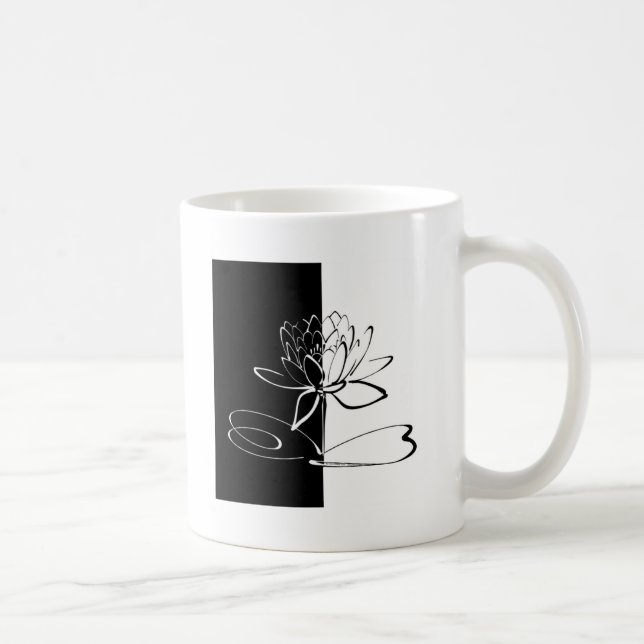 Yin Yang Black White Lotus Blossom Coffee Mug (Right)