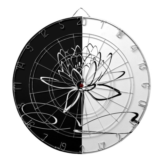 Yin Yang Black White Lotus Blossom Dart Board (Front)