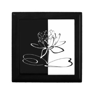 Yin Yang Black White Lotus Blossom Keepsake Box