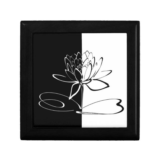 Yin Yang Black White Lotus Blossom Keepsake Box (Front)