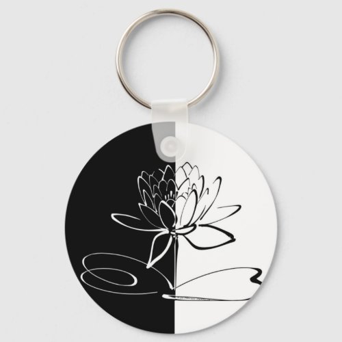 Yin Yang Black White Lotus Blossom Keychain