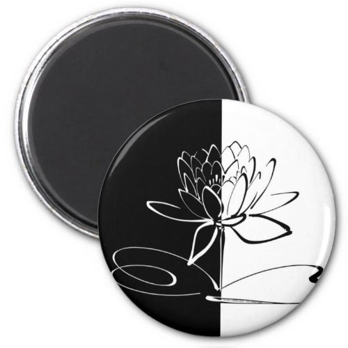 Yin Yang Black White Lotus Blossom Magnet