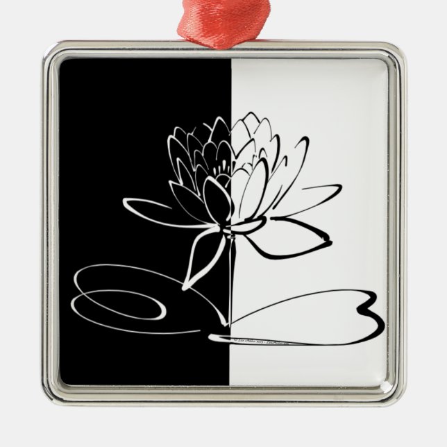 Yin Yang Black White Lotus Blossom Metal Ornament (Front)