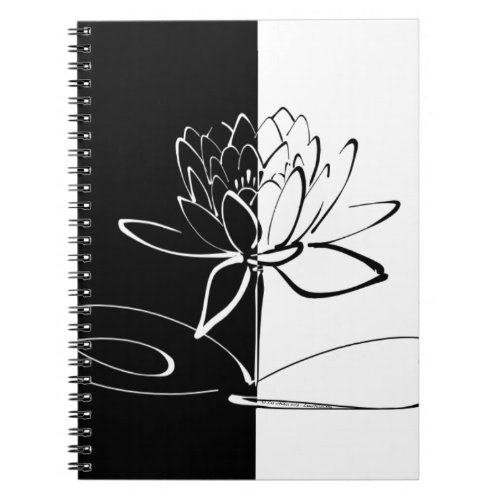 Yin Yang Black White Lotus Blossom Notebook