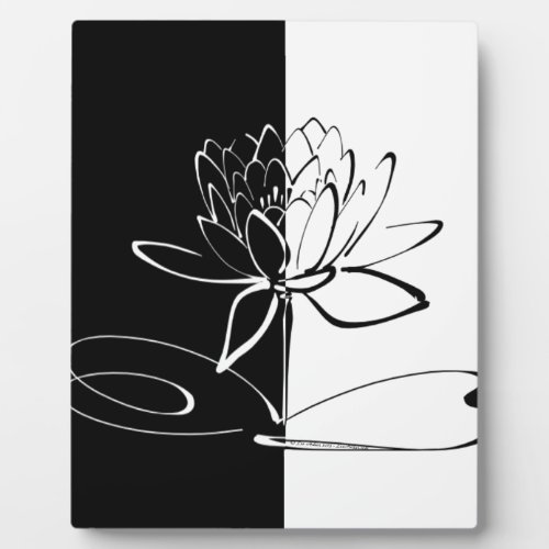 Yin Yang Black White Lotus Blossom Plaque