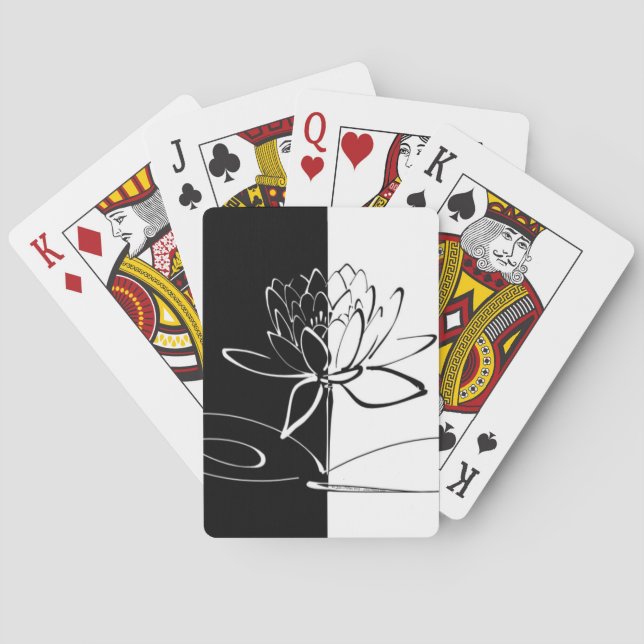 Yin Yang Black White Lotus Blossom Poker Cards (Back)