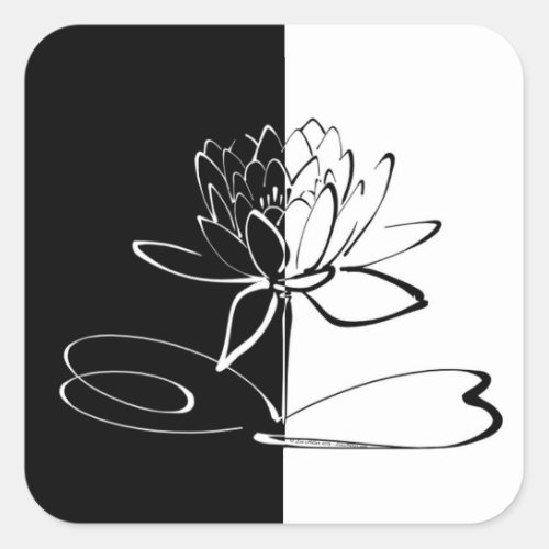 Yin Yang Black White Lotus Blossom Square Sticker