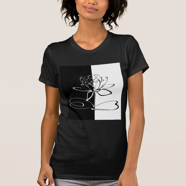 Yin Yang Black White Lotus Blossom T-Shirt (Front)