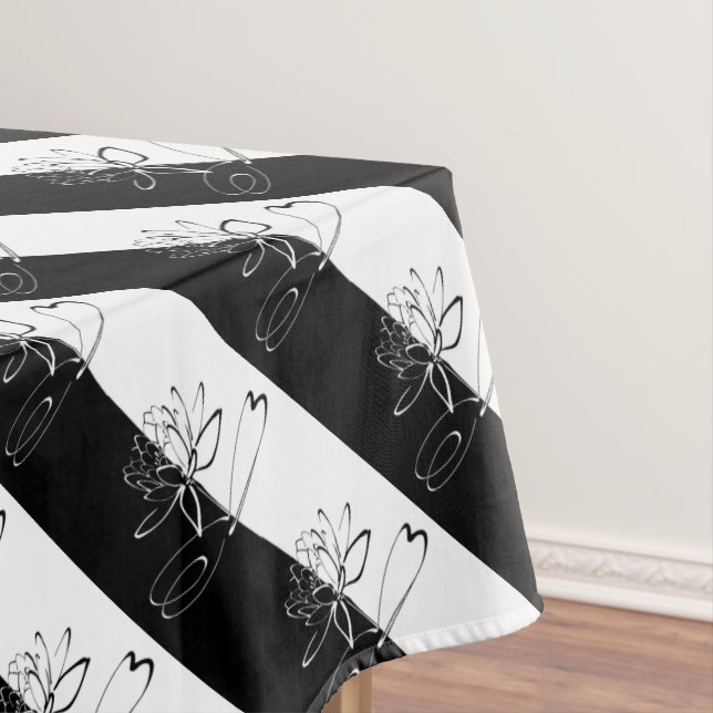 Yin Yang Black White Lotus Blossom Tablecloth (In Situ)