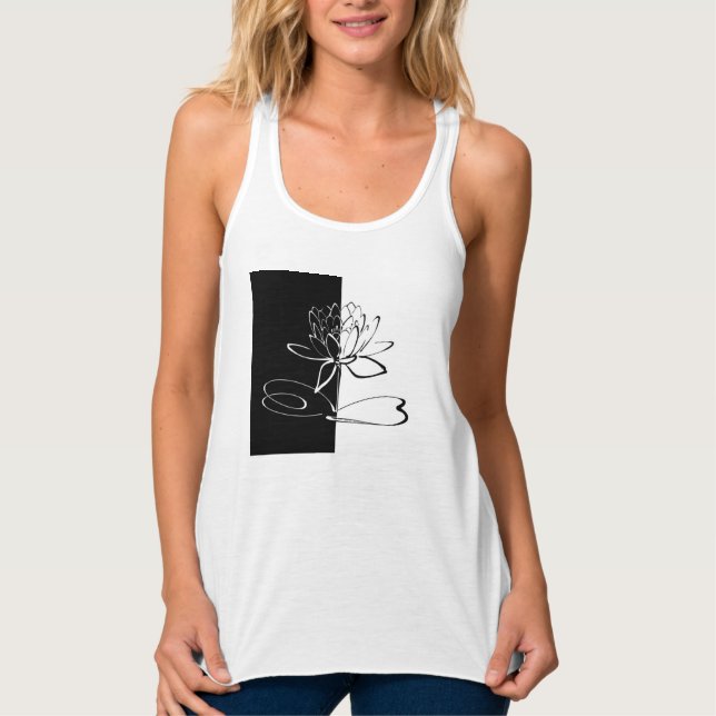 Yin Yang Black White Lotus Blossom Tank Top (Front)