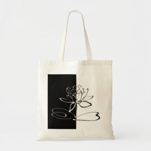 Yin Yang Black White Lotus Blossom Tote Bag