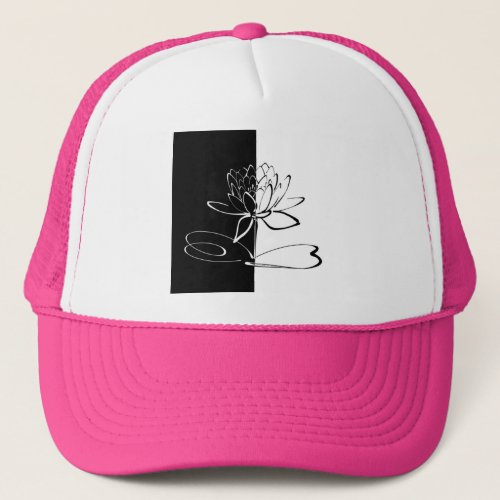 Yin Yang Black White Lotus Blossom Trucker Hat