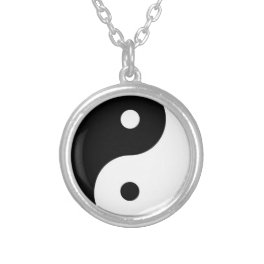 yin yang black white symbol silver plated necklace