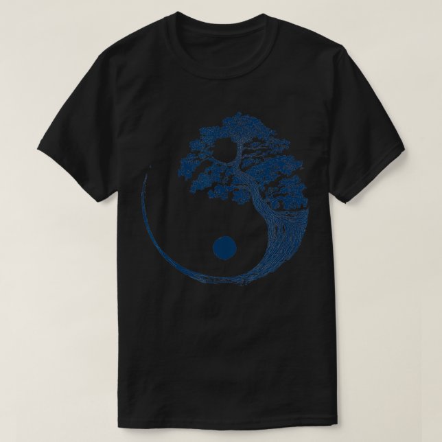 Yin Yang Blue Bonsai Tree Japanese Buddhist Zen Gi T-Shirt (Design Front)