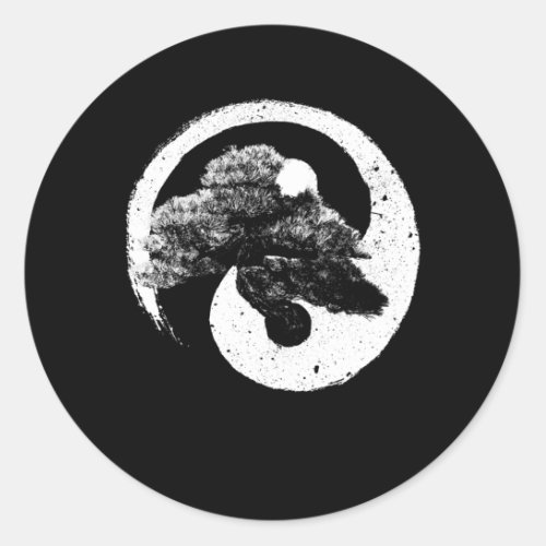 Yin Yang Bonsai Tree Buddhist Zen Japanese Classic Round Sticker