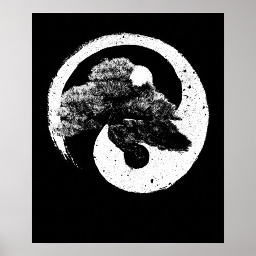 Yin Yang Bonsai Tree Buddhist Zen Japanese Poster