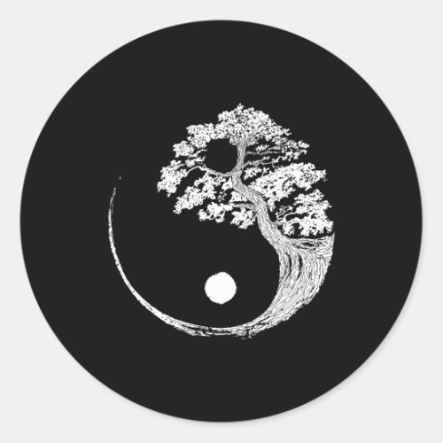 Yin Yang Bonsai Tree Japanese Buddhist Zen Classic Round Sticker
