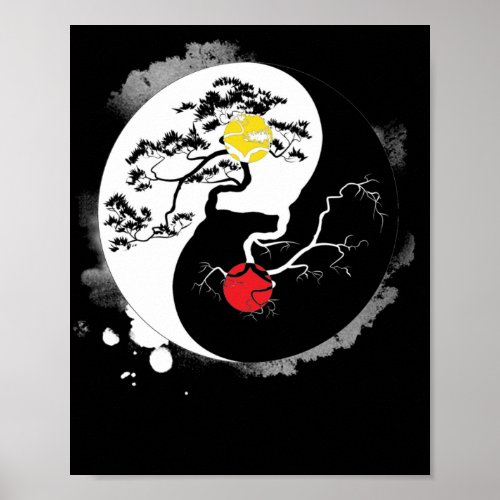 Yin Yang Bonsai Tree Japanese Buddhist Zen Poster