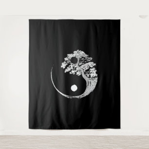 Yin Yang Bonsai Tree Japanese Buddhist Zen Tapestry