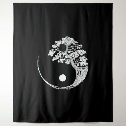 Yin Yang Bonsai Tree Japanese Buddhist Zen Tapestry