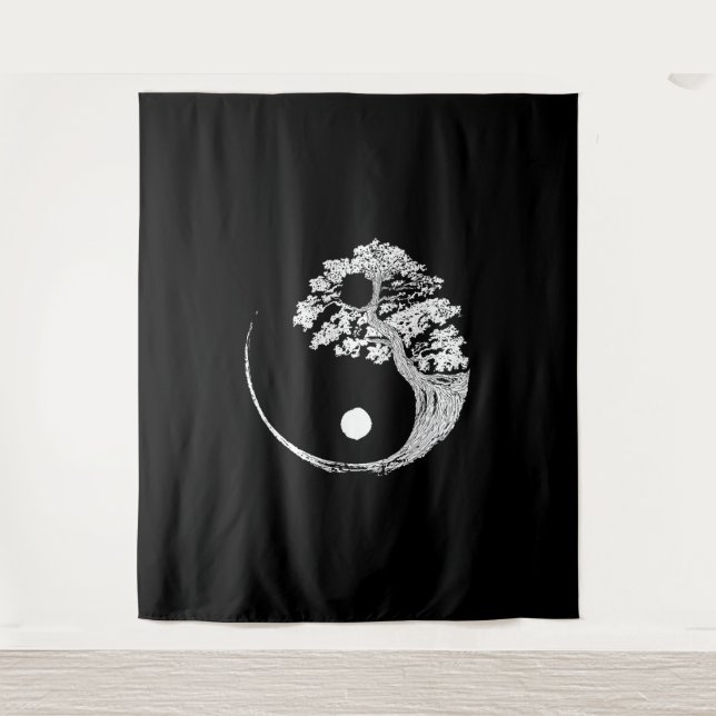 Yin Yang Bonsai Tree Japanese Buddhist Zen Tapestry (Front)