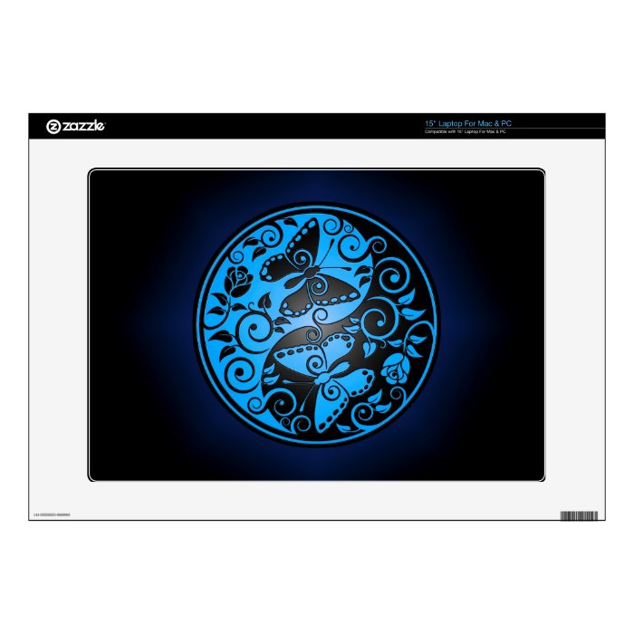 Yin Yang Butterflies, blue & black Decals For 15" Laptops