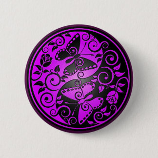 Yin Yang Butterflies, purple & black Button
