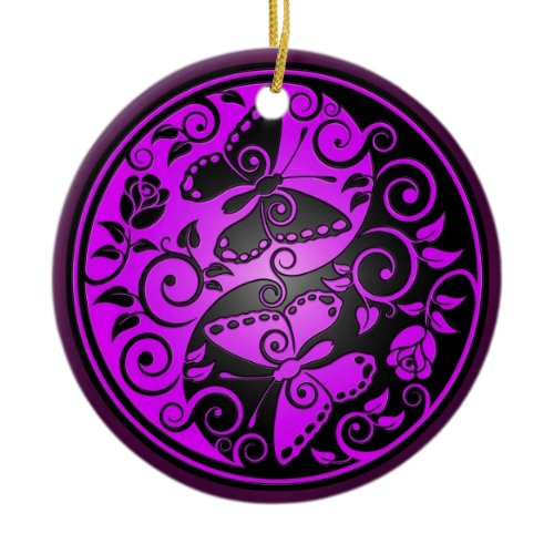 Yin Yang Butterflies, purple &amp; black Ceramic Ornament