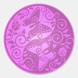 Yin Yang Butterflies, purple Classic Round Sticker