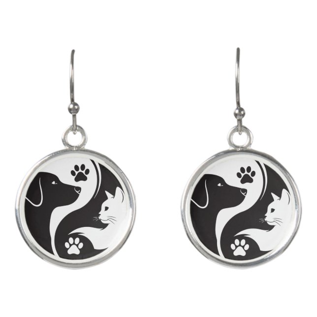 Yin Yang Cat and Dog Earrings - Harmony Pet Lovers (Front)