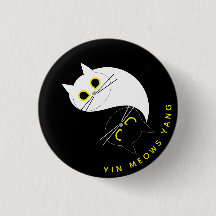 Yin Yang Cat Badge – Zen & Sass Black & White Pin