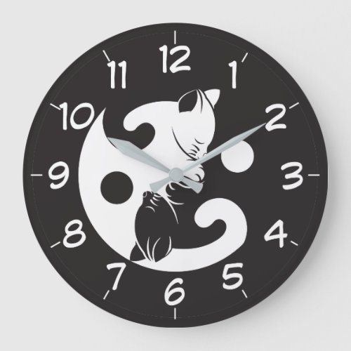 Yin Yang Cat Black and White Novelty Large Clock