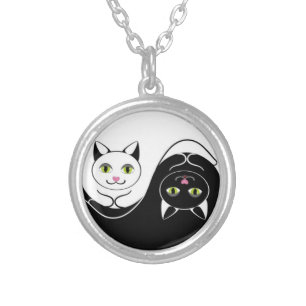 Yin Yang Cats Silver Plated Necklace