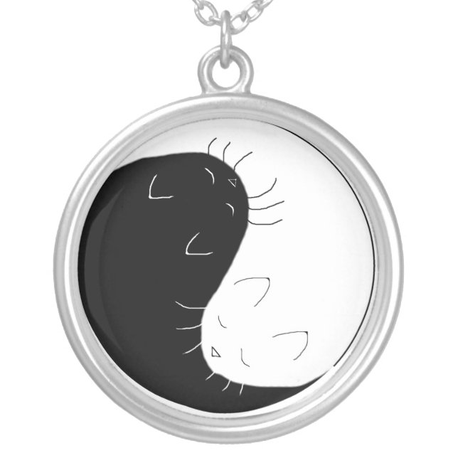 Yin Yang Cats Silver Plated Necklace (Front)
